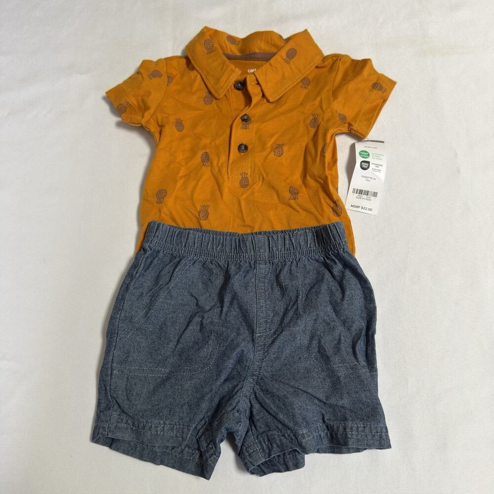 Carter's Baby Boy's Polo & Shorts Set Size 12 Months Pineapples Orange Blue